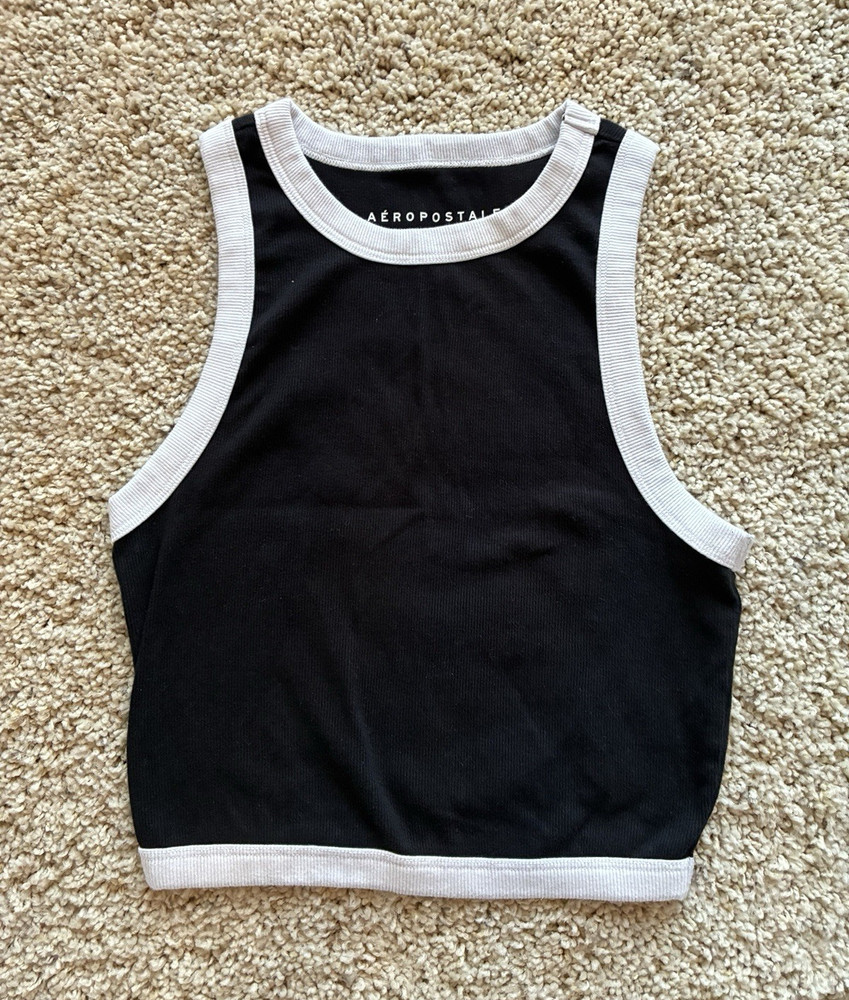Aéropostale Women’s Black & White Contrast Trim Sleeveless Knit Tank Top M