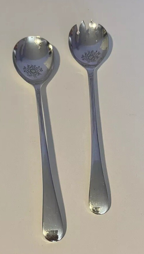 Vintage England Spoon Fork Serving Set 9.25” Long Silver Plate EPNS