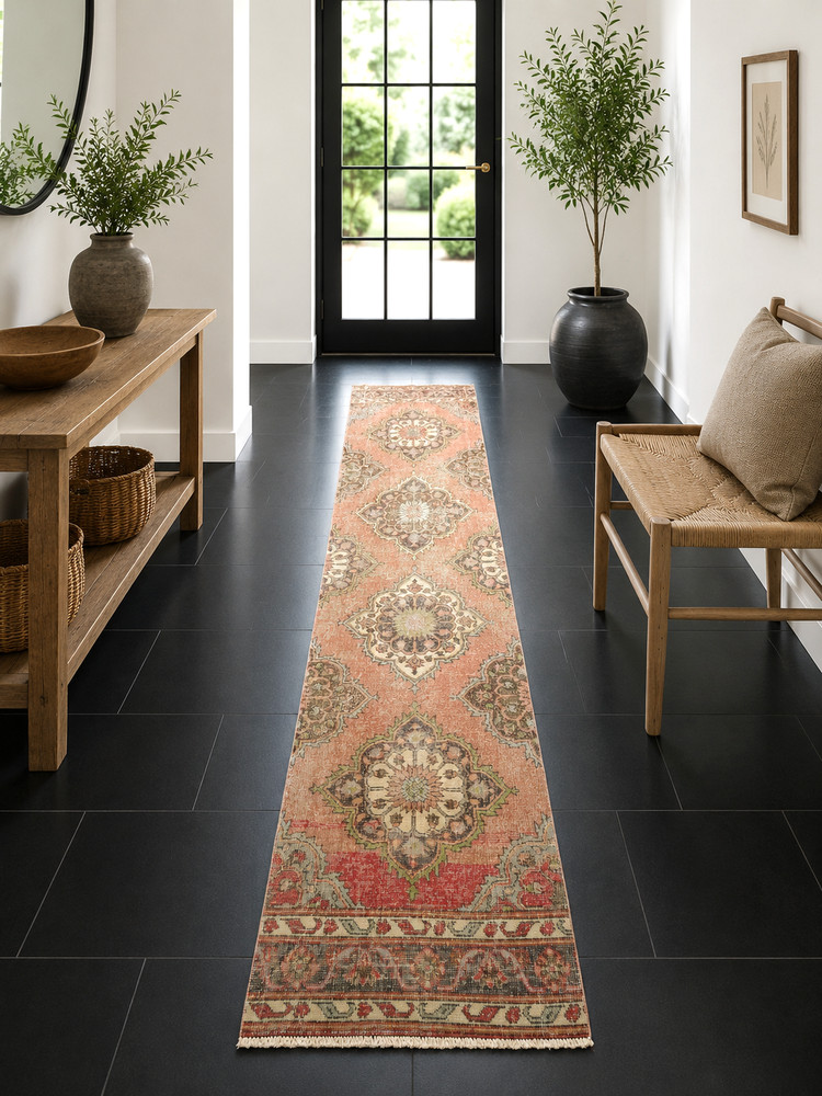 Vintage Multicolor Medallion Runner, 2.8x10.3ft, Antique Turkish Handmade Rug,