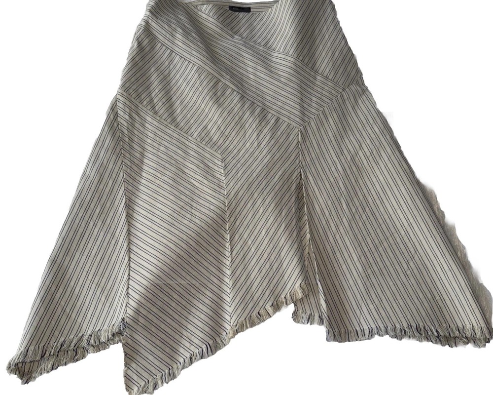 BCBG Max Azria Womens Cotton Striped Pointed Hem  Skirt White/navy Size 8 Midi