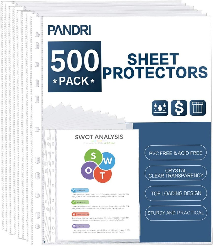 Sheet Protectors, 500 Pack Clear Heavy Duty Plastic Page Protectors Sheet Rei...