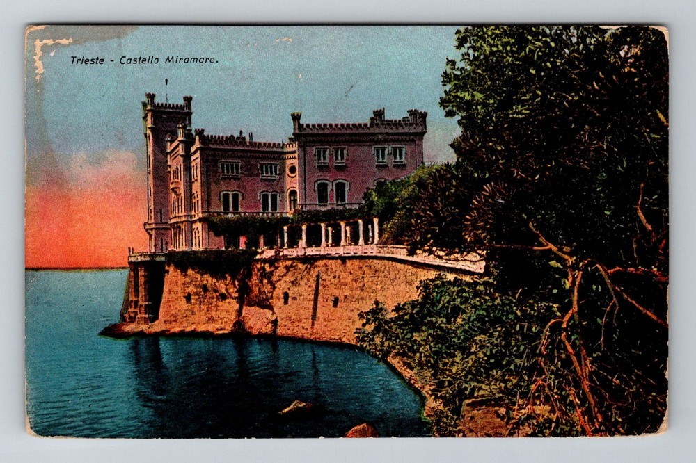 Italy- Trieste Miramare Castle Souvenir Old Card Postal Vintage c1920 Postcard