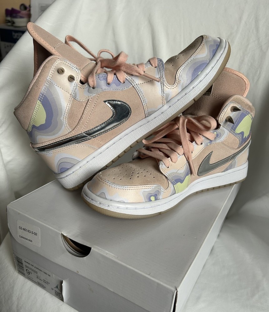 Nike Air Jordan 1 Mid SE Washed Coral/Chrome Women's Size 9.5 CW6008 600
