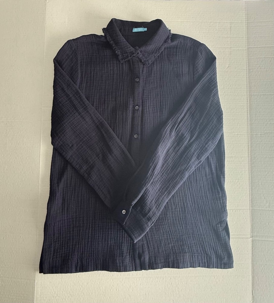 J. McLaughlin Women's Blue Long Sleeve Button Up Collared Cotton Top Size Medium