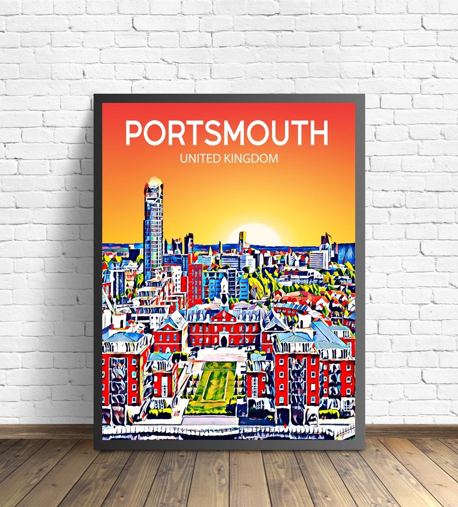 Portsmouth Uk Art Poster Sunset Night Poster Art Print Portsmouth City Modern