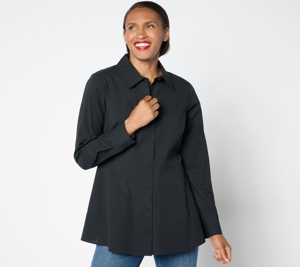 Isaac Mizrahi Live! Women's Top Plus Sz 22 Regular Stretch Poplin Black A664011