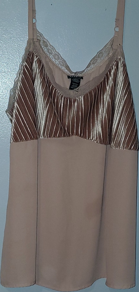 Torrid Lace Trim Chemise Tank V-Neck Adjustable Straps Beige Brown Plus 3