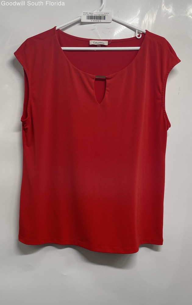 Calvin Klein Womens Vibrant Red Keyhole Neck Sleeveless Blouse Top Size XL