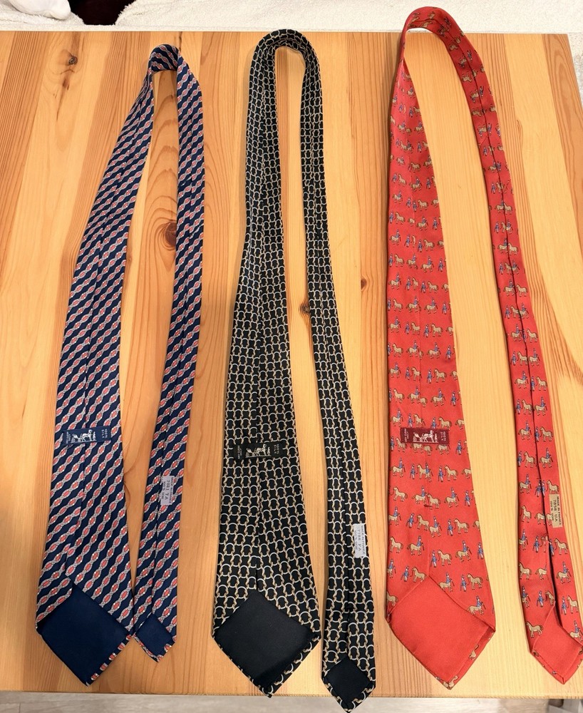 Hermes Men's Silk Tie Lot Of 3