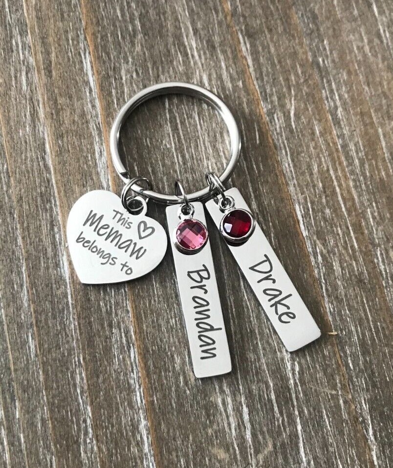 Memaw Keychain personalized engraved name birthstone custom Grandma Gift