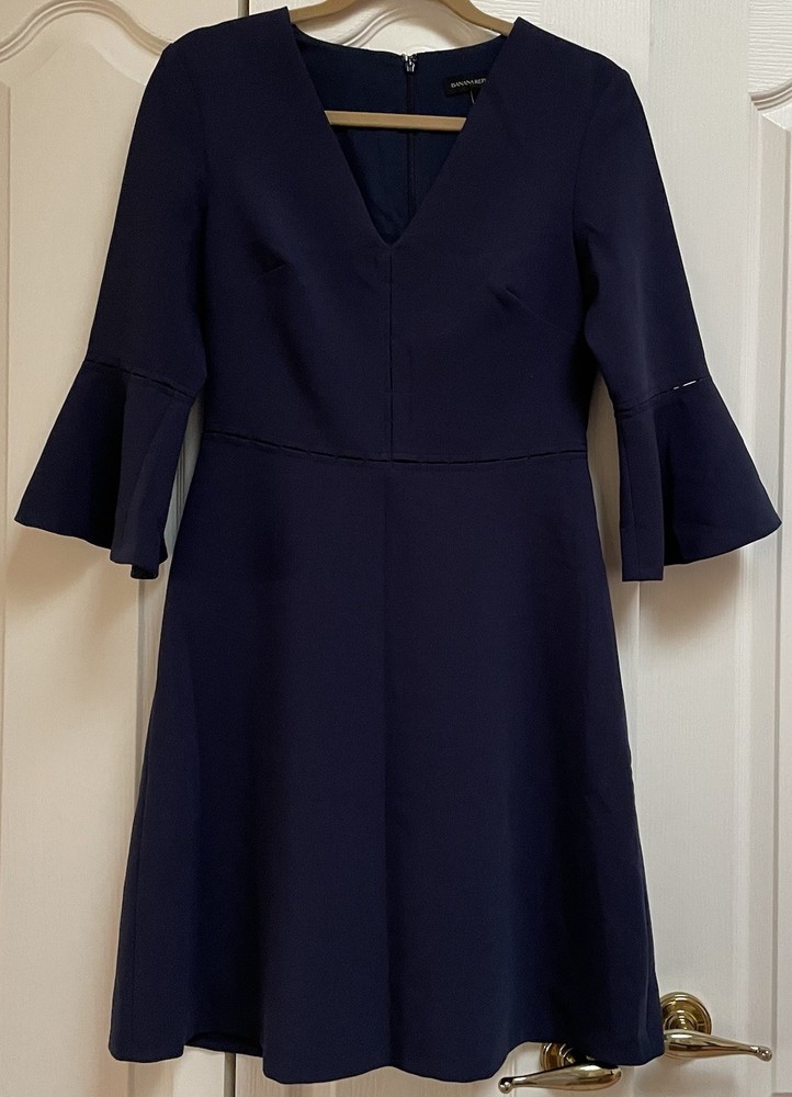 Banana Republic 3/4 Sleeve Navy Classic Lined Fit N Flare Dress Size 2 Excellent