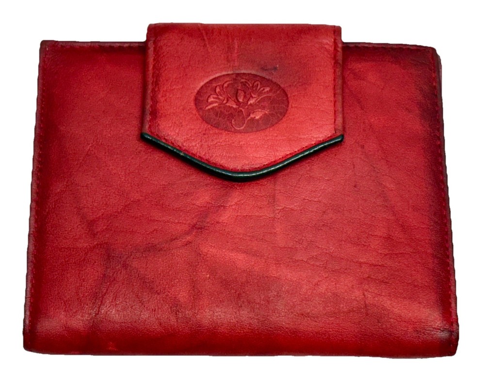 Buxton Burgundy/Red Wallet Top Grain Cowhide Exterior Coin Folded Floral Cowboy