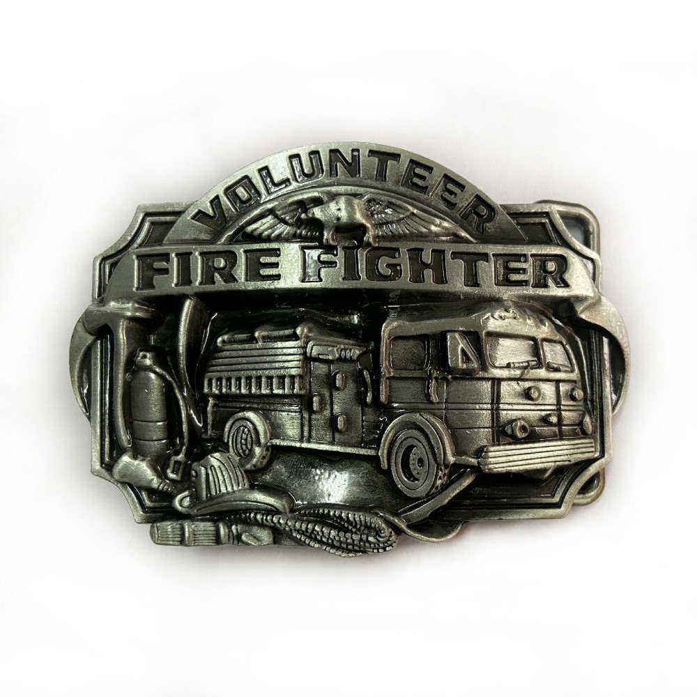 Western Cowboy Belt Buckle for Men USA Retro Rodeo Wear - Volunteer Fire Fighter
