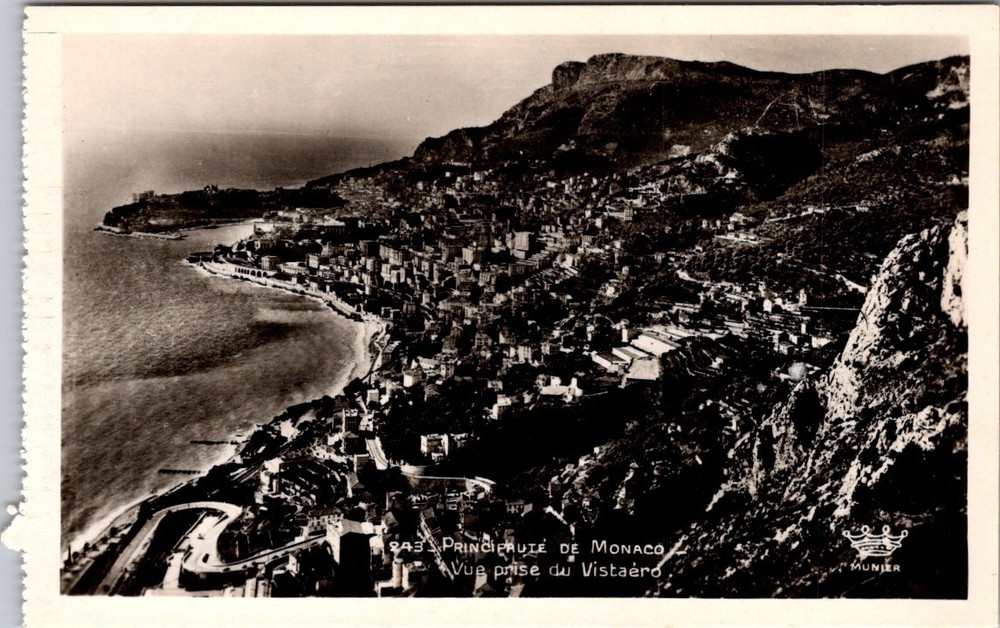 Vintage MONTE-CARLO Beach & Cap Martin Aerial Photo – Munier Nice RPPC