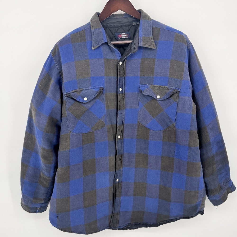Five Brothers Shirt Jacket Mens XL Blue Plaid Quilted Flannel Workwear Distress