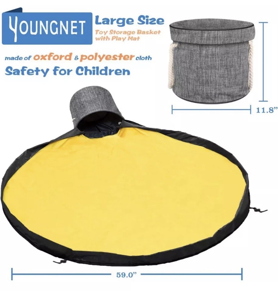 Foldable Toy Storage Organizer Play Mat Toy Basket Crate  