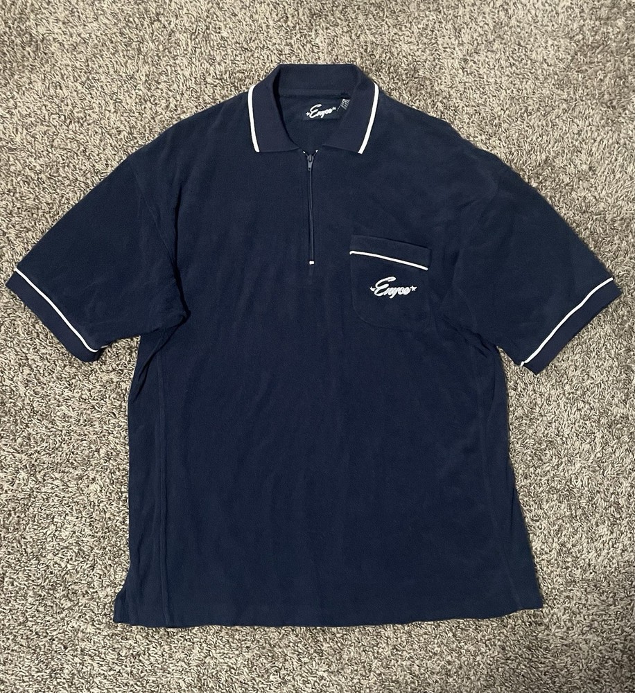 Enyce Half Zip Terry Cloth Polo Men's Shirt Size M Dark Blue, Embroidered Logo
