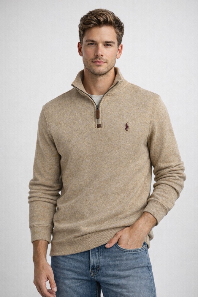 Polo Ralph Lauren Quarter-Zip Pullover – Men’s Small – Beige – NEW w/ Tags