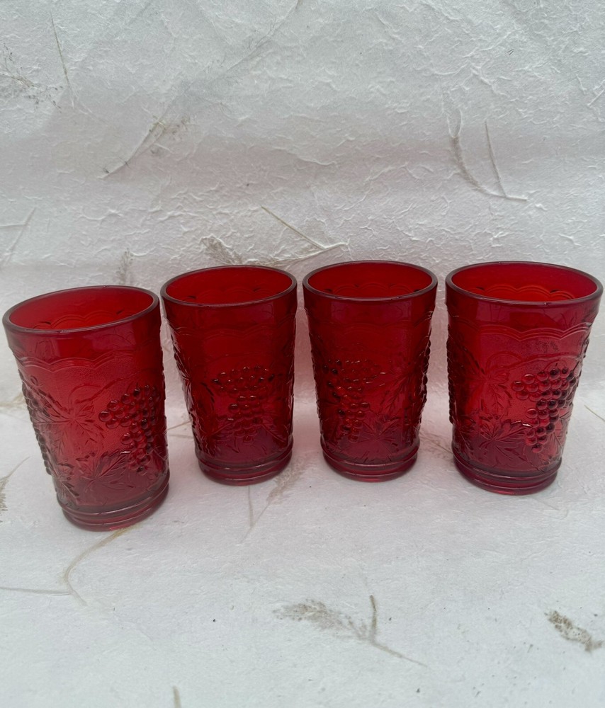 Vintage 1960s Ruby Red Amberina IMPERIAL GLASS Grape 5” Glasses Tumblers