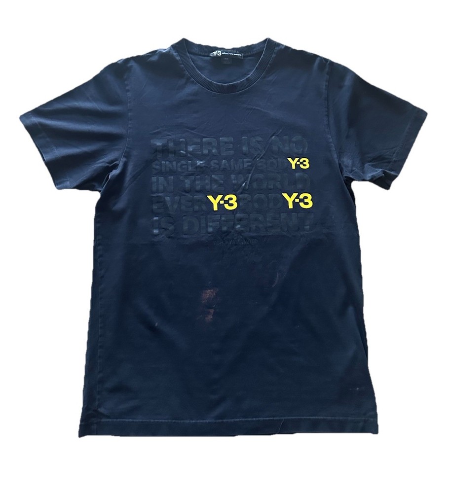 Adidas Y3 Yohji Yamamoto Graphic Shirt Men Size Medium Black Crew Neck Tee FLAWS