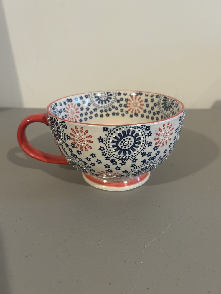 Pier 1 Imports Xtra Large Coffee/Soup Mug  Raised dots handpainted stoneware