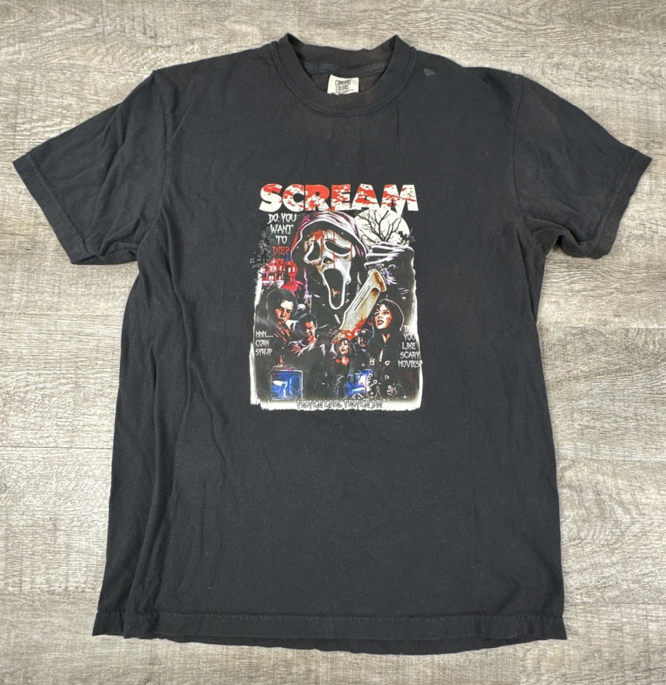 Scream Movie Ghostface Horror Graphic T Shirt Comfort Colors Black Men's Size M
