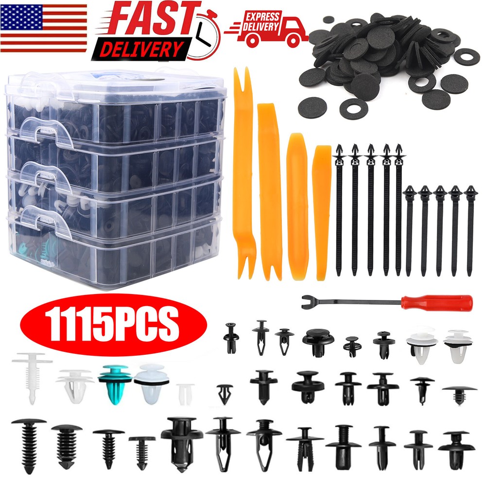 1115pcs Car Retainer Auto Fasteners Push Trim Plastic Clips Pin Rivet Bumper Kit