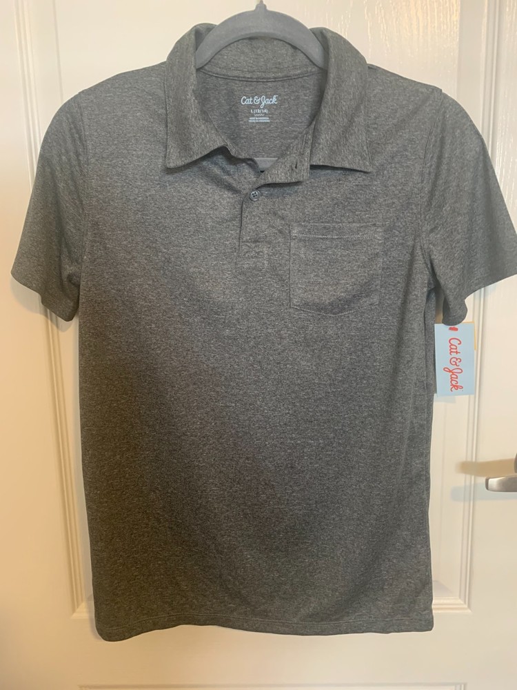 Cat and Jack Boy's Gray Polo Short Sleeve Shirt, L 12/14 or XS 4/5, NWT