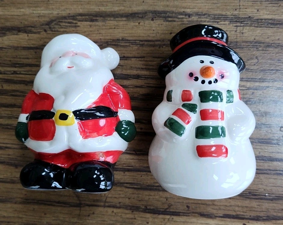 Santa And Snowman Salt and Pepper Shakers Set For Christmas