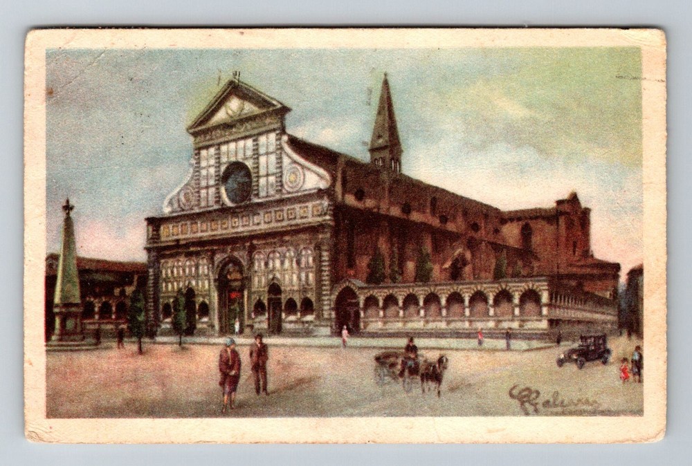 Italy- Florence Square & Church Of St. Maria Old Post PC Vintage c1933 Postcard