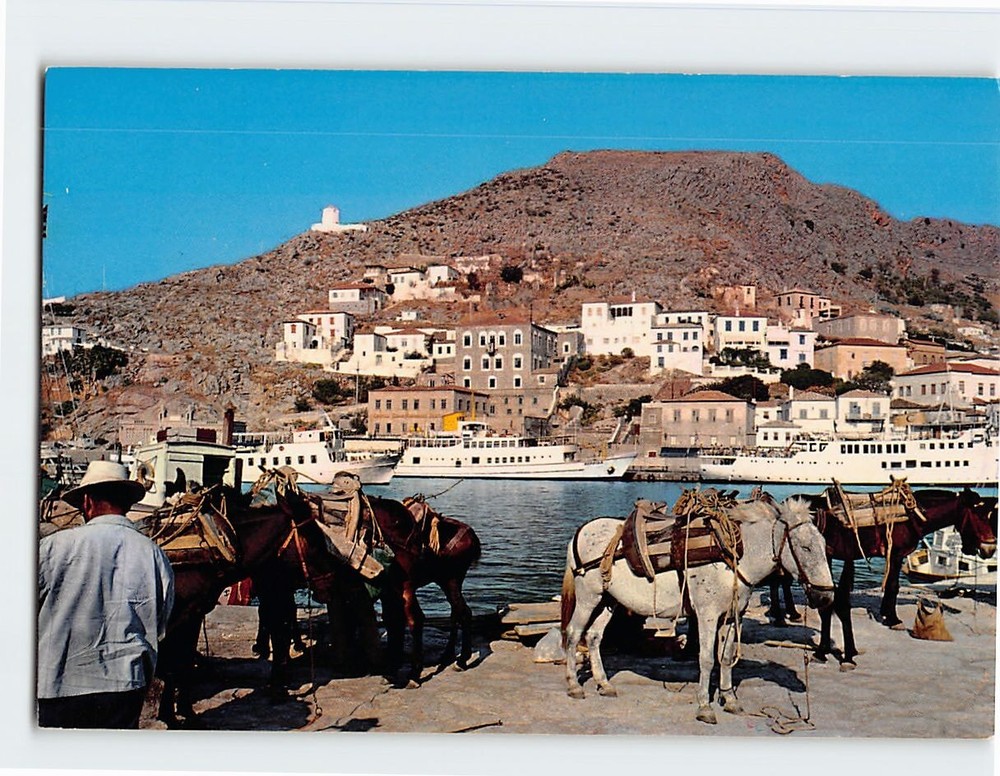 Postcard Picturesque corner of the island Hydra Greece