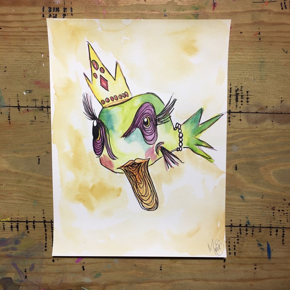 Maria Scalf Portrait Fish Abstract Street Graffiti  Modern Watercolor Art 9x12-image