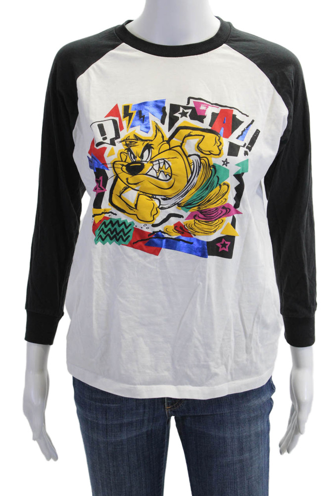 Desigual Girls Long Sleeves Crewneck Graphic T-Shirt White Black Size 13/14Free Shipping in US $100+ Orders | $6.95 Orders Below