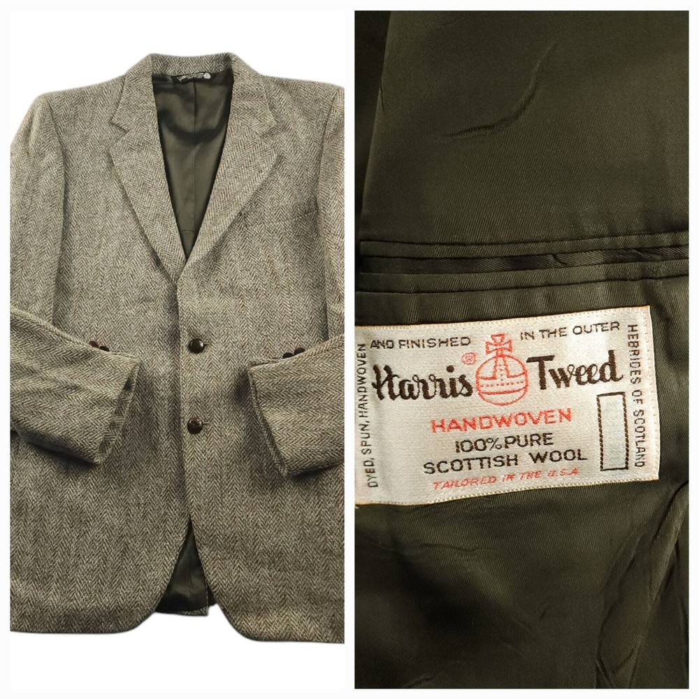 Harris Tweed Blazer Sport Coat 42R Mens Vtg 90s Scottish Wool Tweed Bespoke