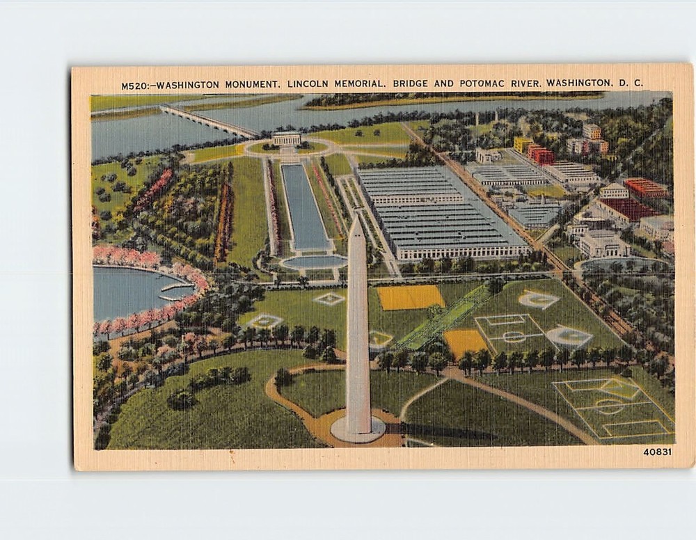 Postcard Washington Monument Lincoln Memorial & Potomac River DC