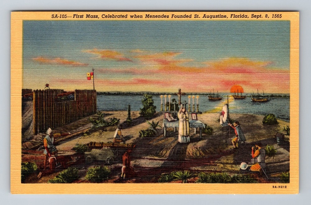 St Augustine FL-Florida First Mass Celebrated When Founded Vintage Postcard