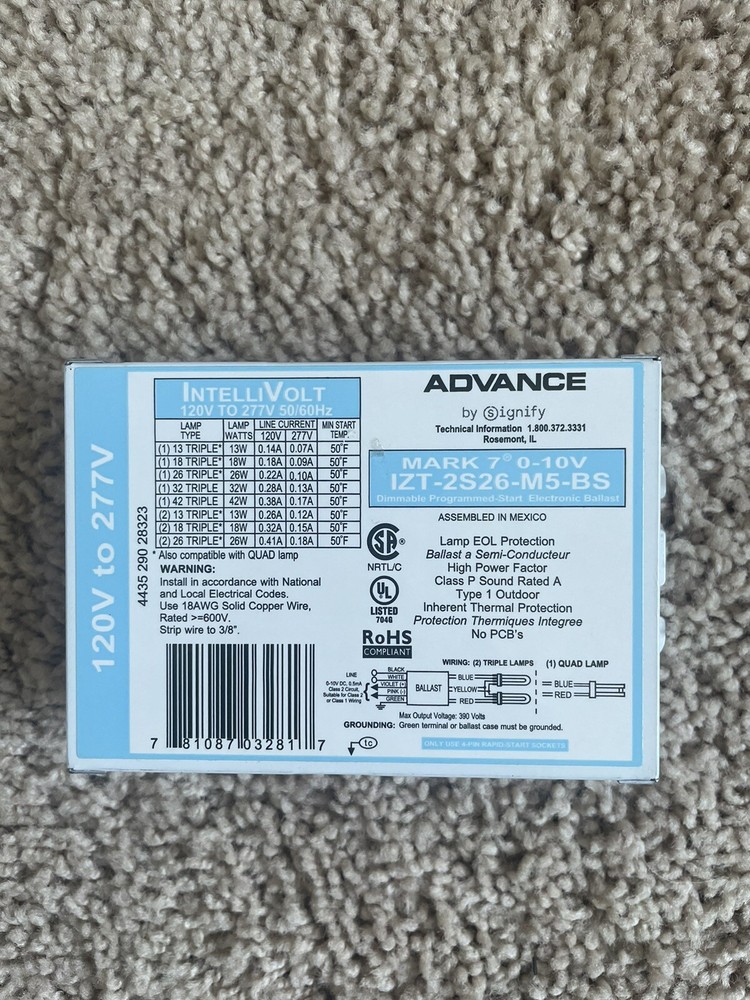 Advance IZT-2S26-M5-BS Mark 7 Electronic Flourescent Ballast, 0-10V, CFL