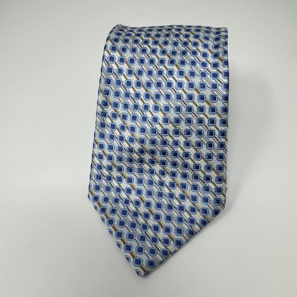 Jhane Barnes Tie Mens One Size Blue Geometric Silk Jacquard Necktie Classic