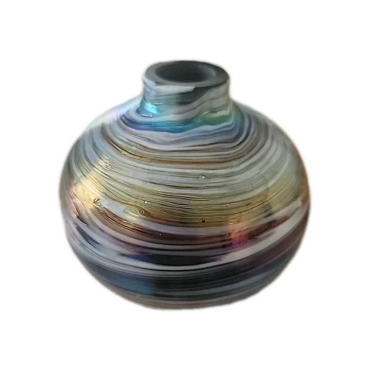 Balos Mouth Blown Glass Iridescent Small Round Vase Swirls STUNNING