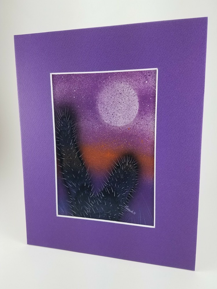 Purple Cactus Artwork signed by artist Jason Girard comes with a mat board.