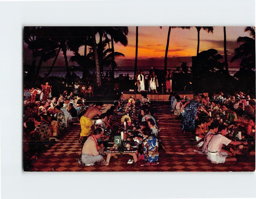 Postcard A luau With Sunset & flaming torches At Queen's Surf Waikiki Hawaii