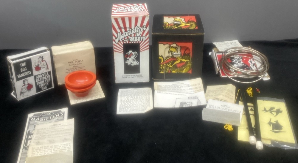 SS Adam’s Magic Trick Prank Toy Lot  Magic Box Rings Wands Rice Bowls Egg Bag