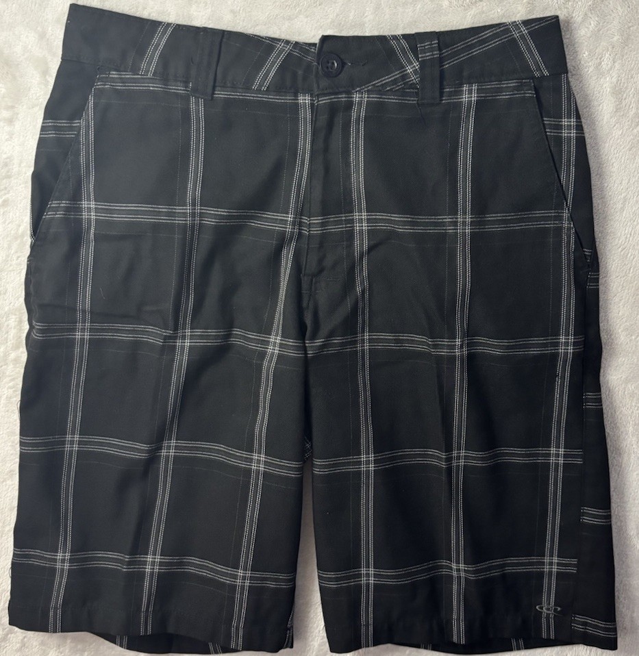 O’Neill Shorts Mens 30 Black Plaid Hybrid Surf Beach Casual Flat Front Chino