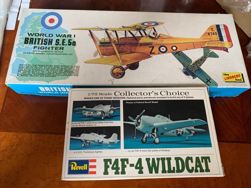 1/72 Revell Grumman F4F-4 & Lindberg British SE5A Near-Complete Model Kits