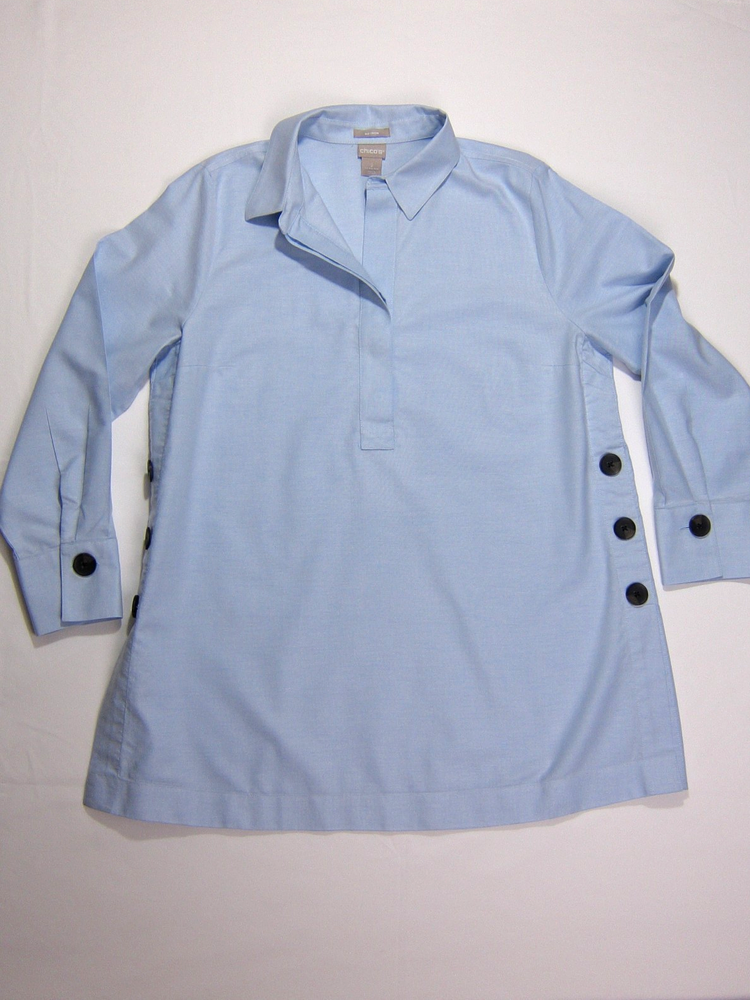 Chico's Women's Tunic Blouse 100%cotton NO IRON Long Sleeve Size 2 (12-14)
