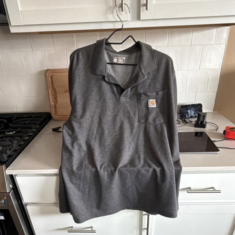 Carhartt Polo Gray Men's XL Loose Fit Short Sleeve Collared Pocket Button Shirt