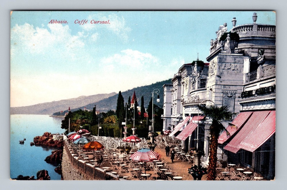 Croatia- Abbazia Café Kursaal Coastal View Souvenir Old Postal Vintage Postcard