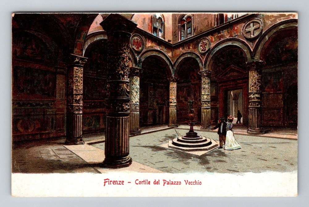 Italy- Florence Old Palace Vecchio Courtyard Souvenir Old Post Vintage Postcard