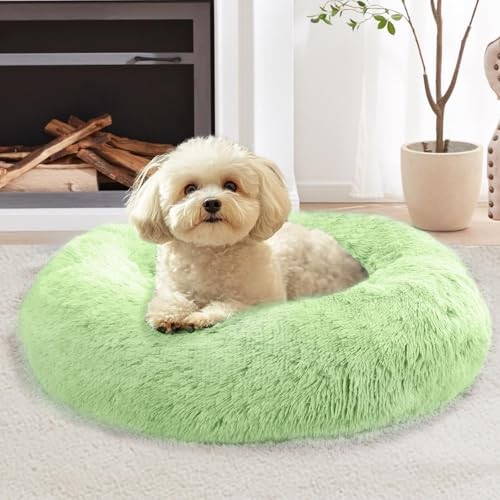 Fluffy Calming Donut Bed for Large Dogs, Anti-Anxiety & Washable Comfort