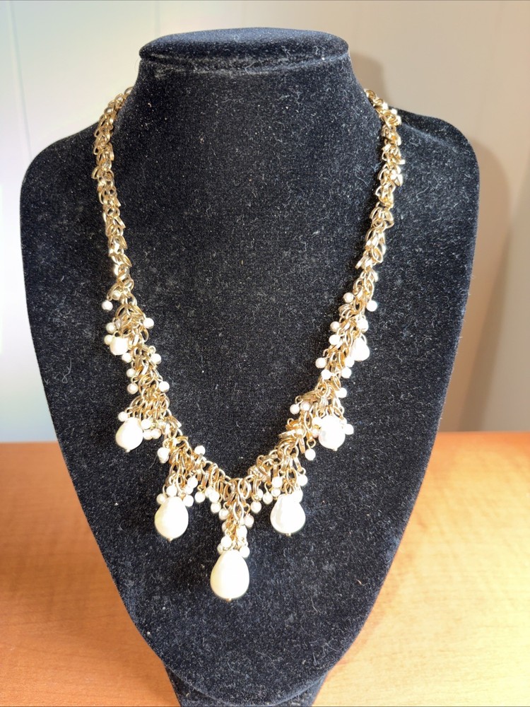 Vintage Carolee Faux Pearl  Victorian Style Gold Tone Necklace